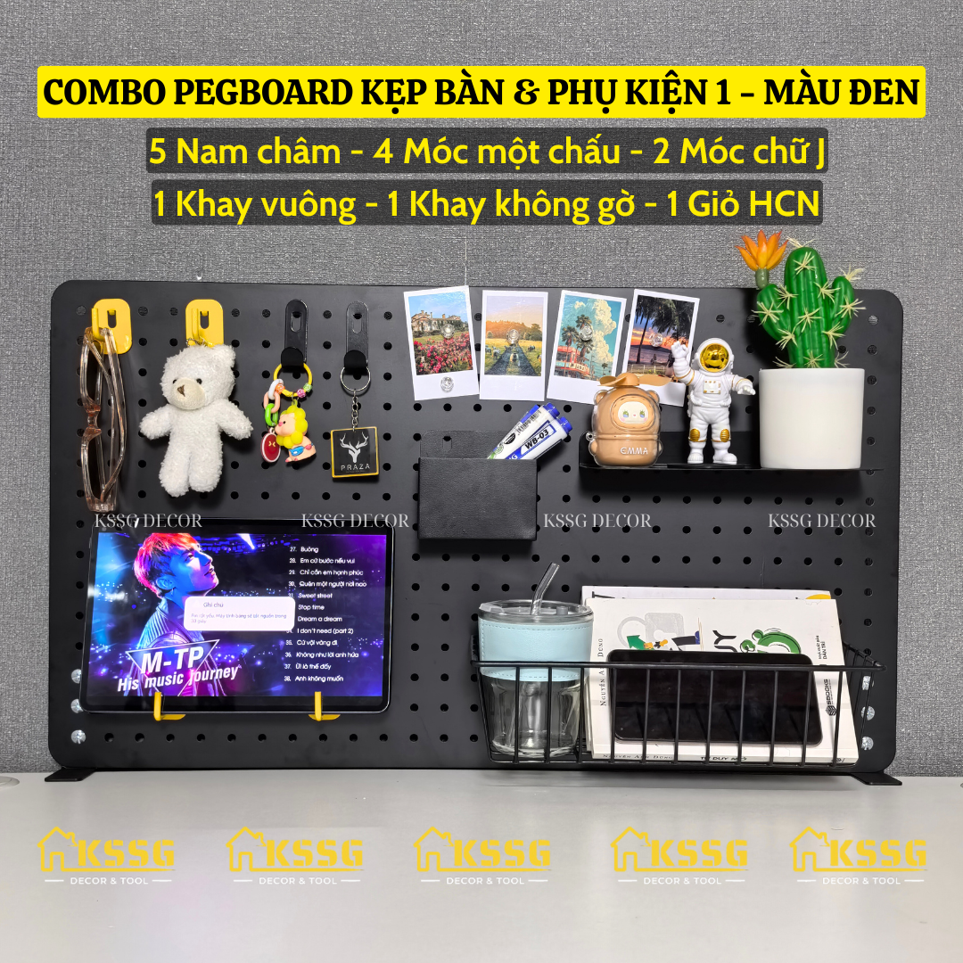 COMBO BẢNG PEGBOARD KẸP BÀN KÈM PHỤ KIỆN GẮN BẢNG