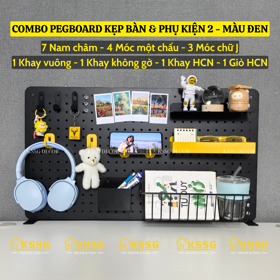 COMBO BẢNG PEGBOARD KẸP BÀN KÈM PHỤ KIỆN GẮN BẢNG