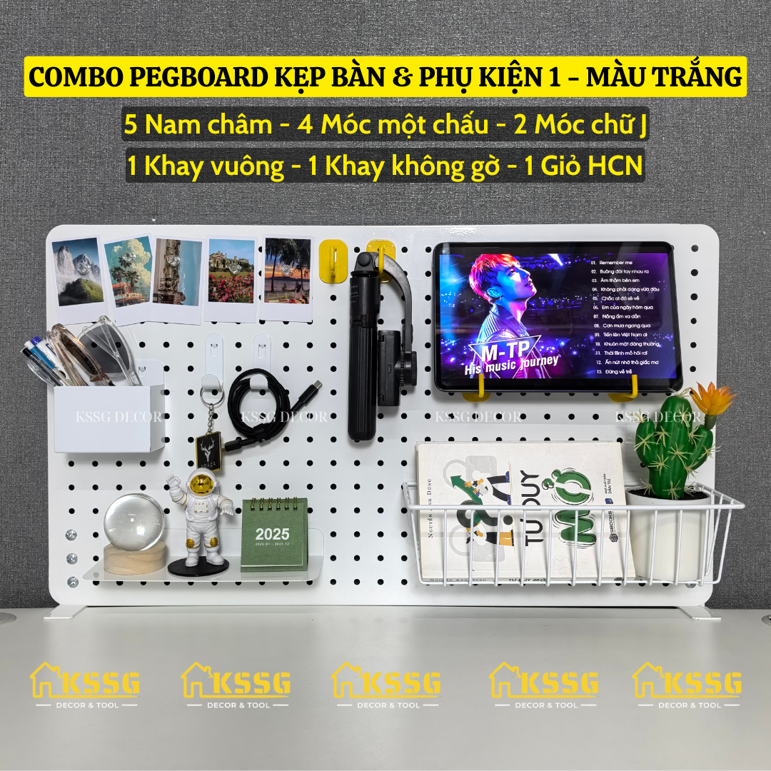COMBO BẢNG PEGBOARD KẸP BÀN KÈM PHỤ KIỆN GẮN BẢNG