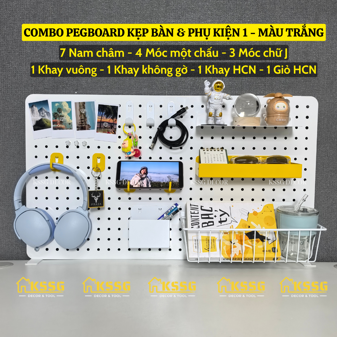 COMBO BẢNG PEGBOARD KẸP BÀN KÈM PHỤ KIỆN GẮN BẢNG