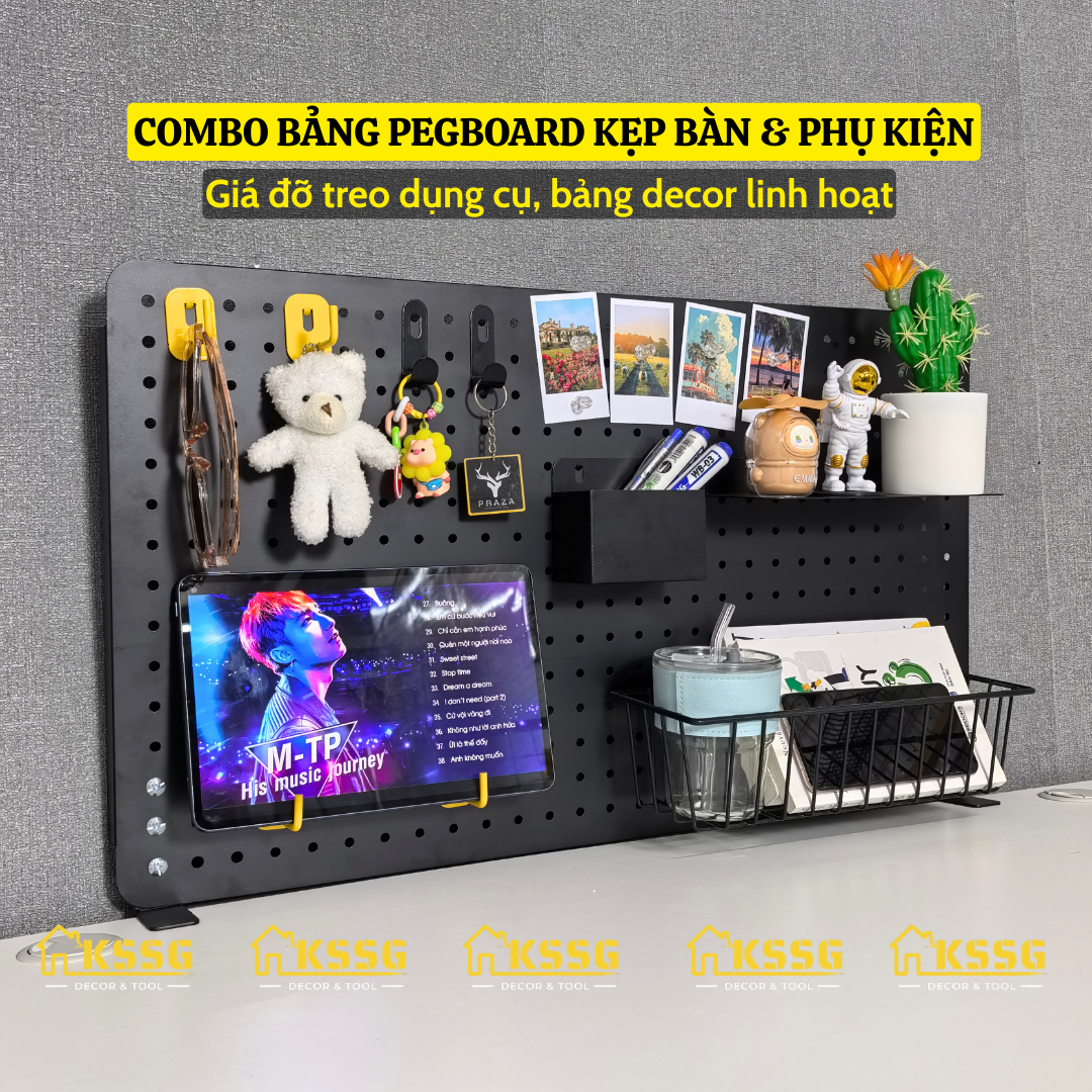 COMBO BẢNG PEGBOARD KẸP BÀN KÈM PHỤ KIỆN GẮN BẢNG
