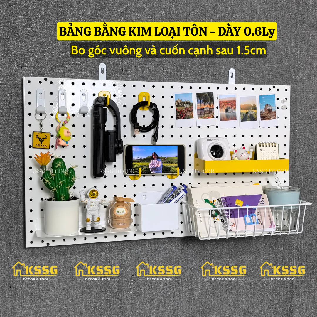 COMBO BẢNG PEGBOARD KIM LOẠI GẮN TƯỜNG KÈM PHỤ KIỆN LINH GẮN BẢNG
