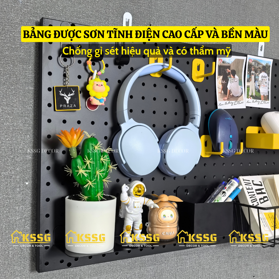 COMBO BẢNG PEGBOARD KIM LOẠI GẮN TƯỜNG KÈM PHỤ KIỆN LINH GẮN BẢNG