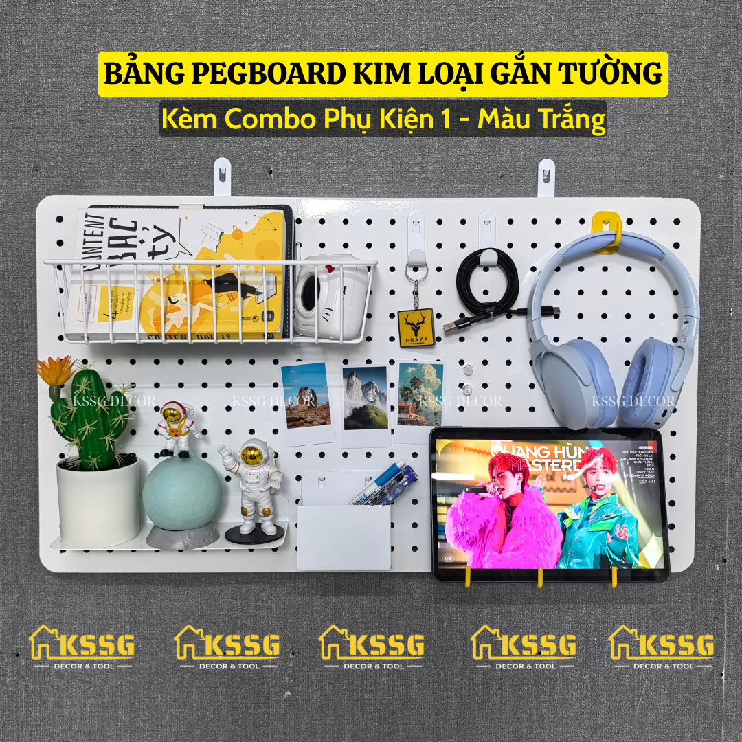 COMBO BẢNG PEGBOARD GẮN TƯỜNG KÈM PHỤ KIỆN GIÁ TỐT