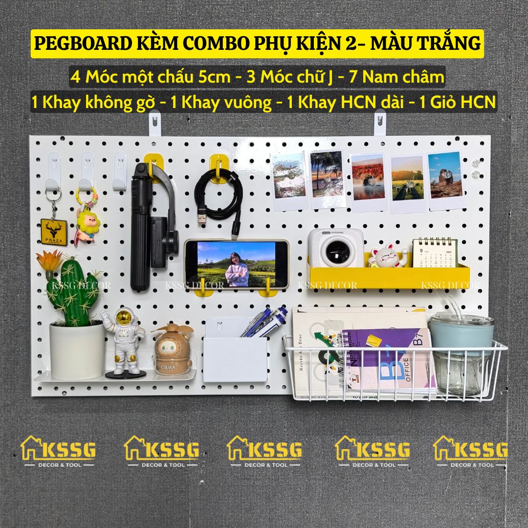 COMBO BẢNG PEGBOARD KIM LOẠI GẮN TƯỜNG KÈM PHỤ KIỆN LINH GẮN BẢNG