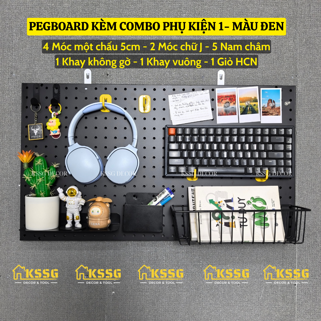 COMBO BẢNG PEGBOARD KIM LOẠI GẮN TƯỜNG KÈM PHỤ KIỆN LINH GẮN BẢNG