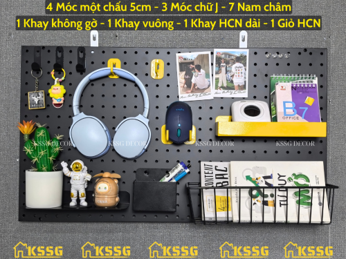 COMBO BẢNG PEGBOARD KIM LOẠI GẮN TƯỜNG KÈM PHỤ KIỆN LINH GẮN BẢNG