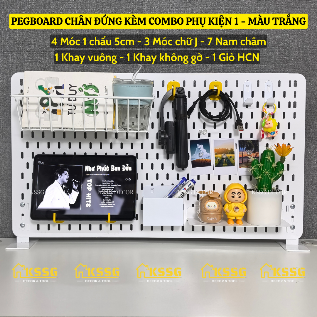 COMBO BẢNG PEGBOARD CHÂN ĐỨNG ĐỂ BÀN KÈM PHỤ KIỆN